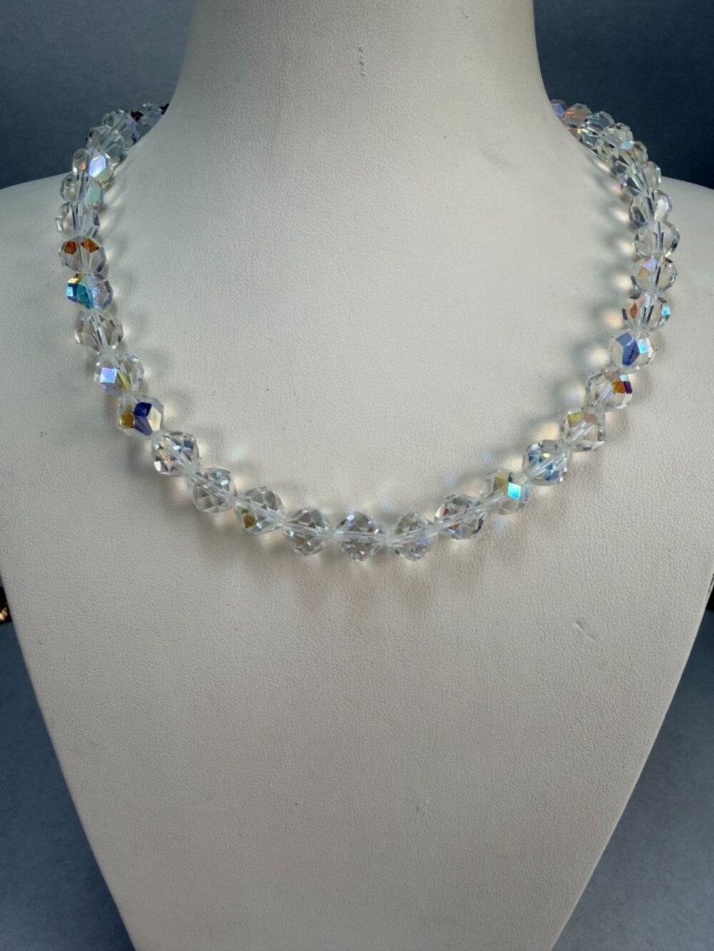 Vintage Aurora Borealis Crystal Beaded Necklace Sparkling Choker Adjustable